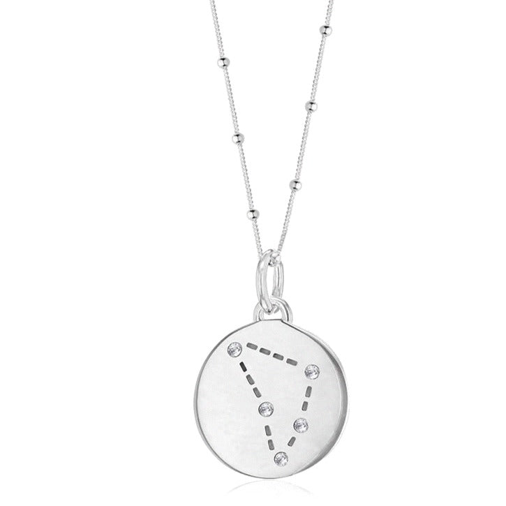 Silver Capricorn Zodiac Constellation Disc Necklace