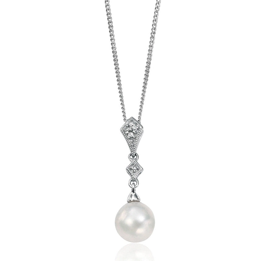 9ct White Gold Pearl & Diamond Pendant