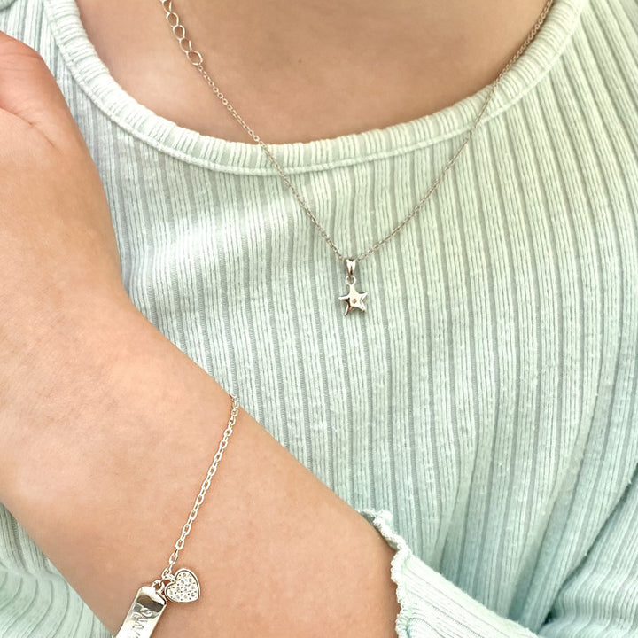 Children's Silver Diamond Star Necklace
