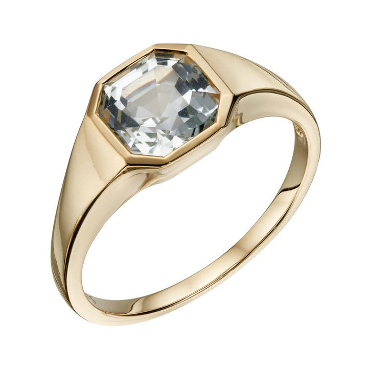 9ct Gold Asscher Cut White Topaz Ring