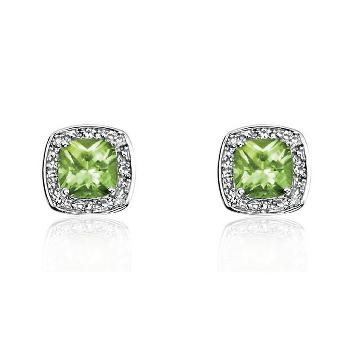 9ct White Gold Peridot & Diamond Earrings