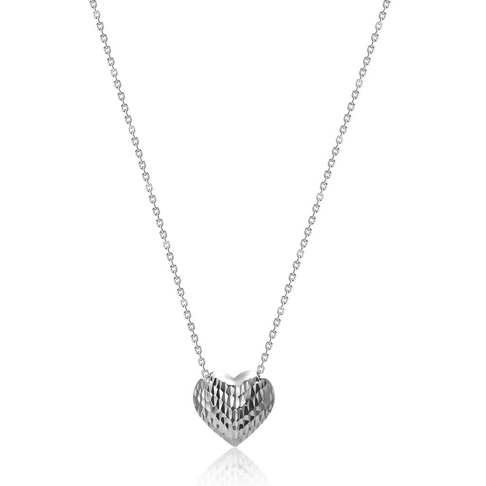 9ct White Gold Diamond Cut Heart Slider Necklace