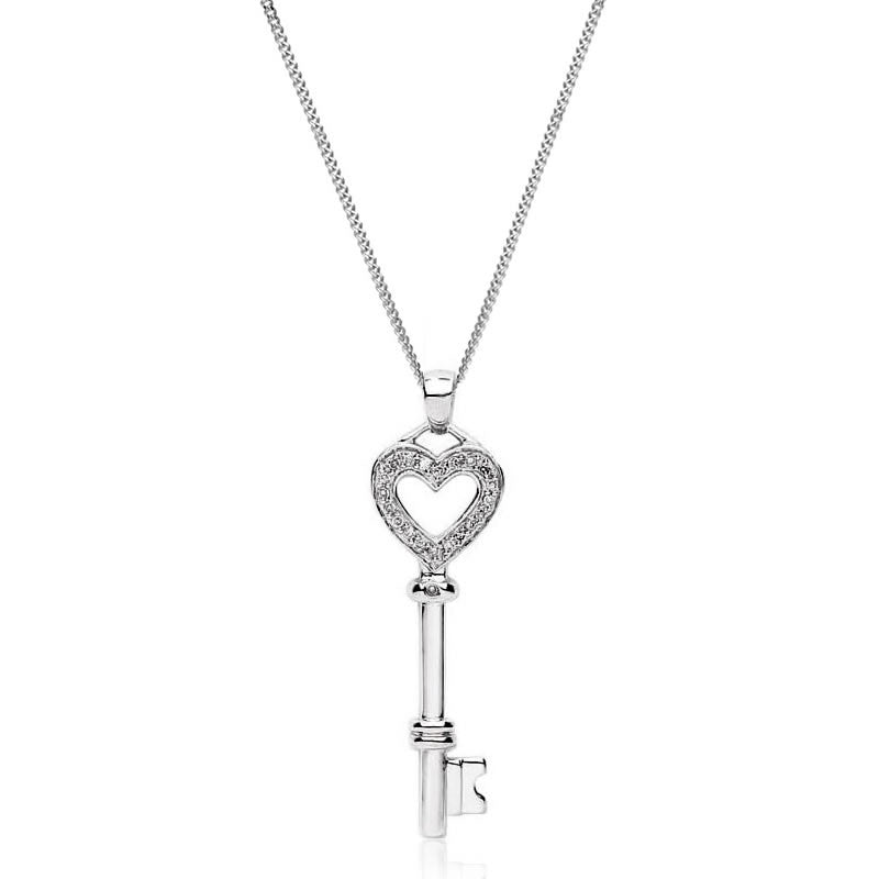 9ct White Gold Diamond Key Pendant