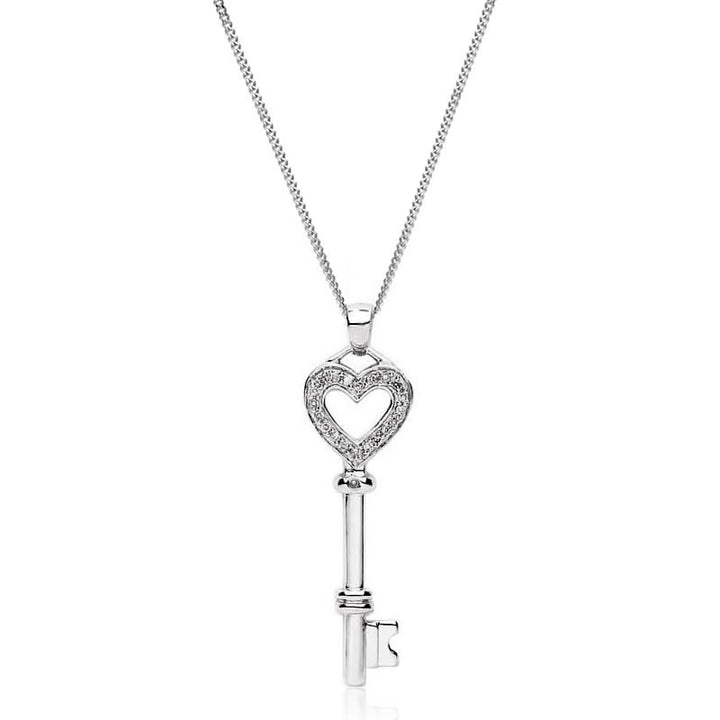 9ct White Gold Diamond Key Pendant