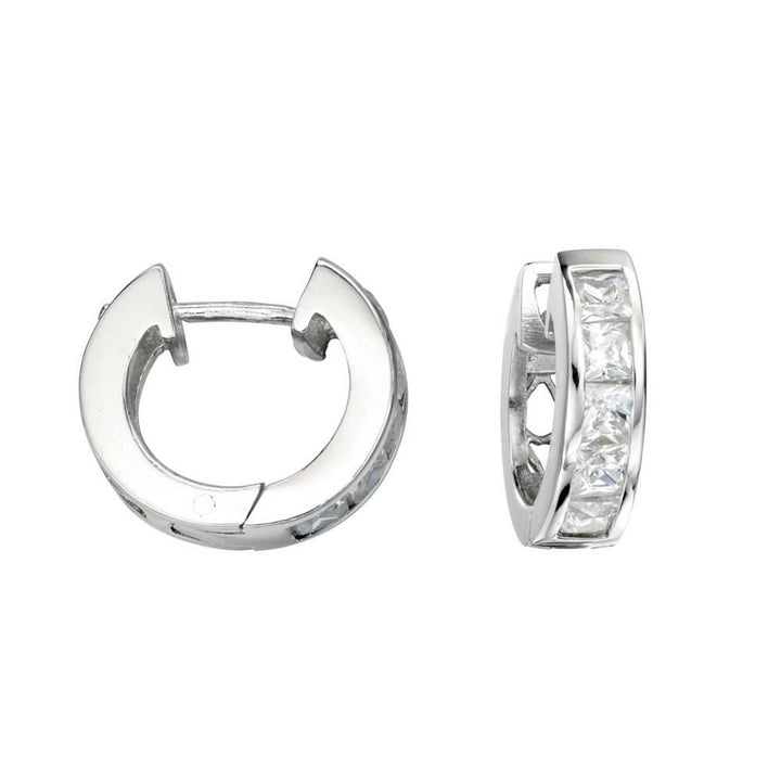 Men's Silver Square CZ Huggie Hoop Earrings