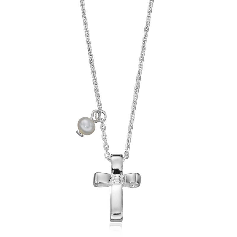 Children's Sterling Cross Necklace With Pearl