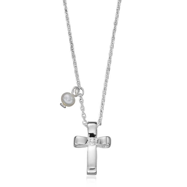 Children's Sterling Cross Necklace With Pearl