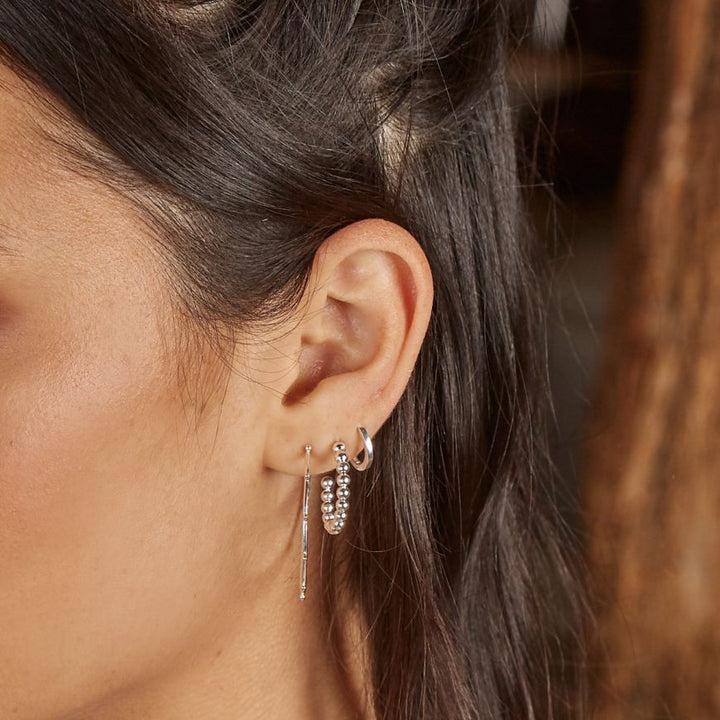 Sterling Silver Studded 3/4 Hoop Earrings
