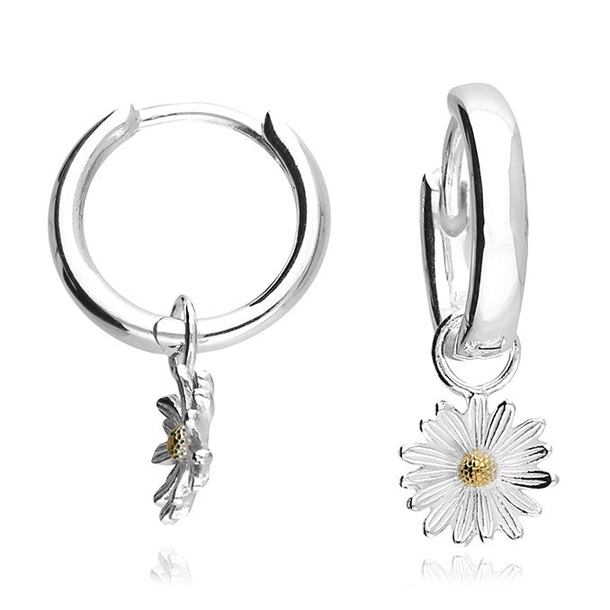 Silver Daisy Hoop Earrings