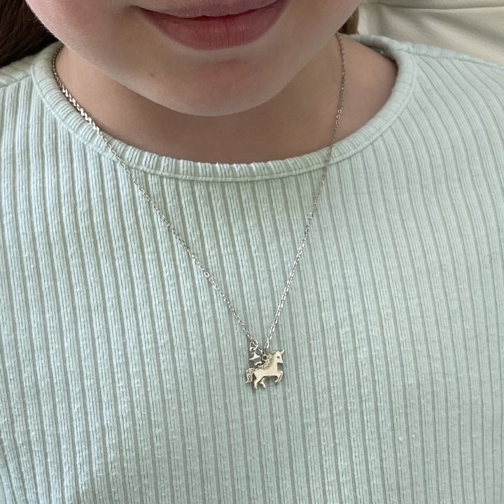 Children's Sterling Silver Unicorn & Star Necklace