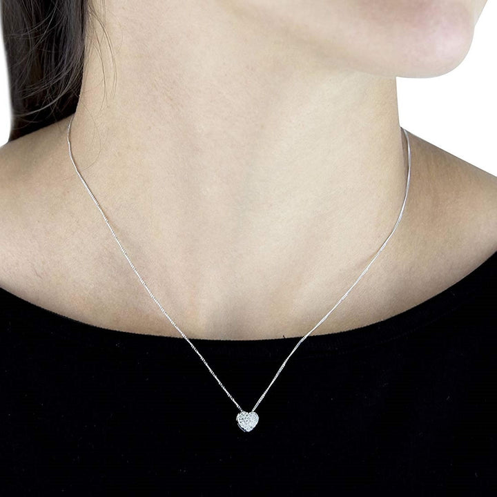 9ct White Gold Diamond Mini Heart Necklace
