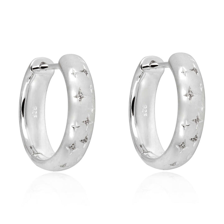 Silver Sparkling Star Hinged Hoop Earrings