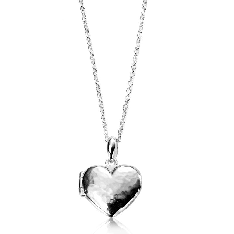 Silver Hammered Heart Locket Necklace