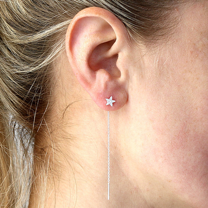 Sterling Silver Pull Through Star Drop Earrings