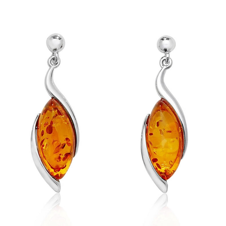 Sterling Silver Marquise Amber Drop Earrings