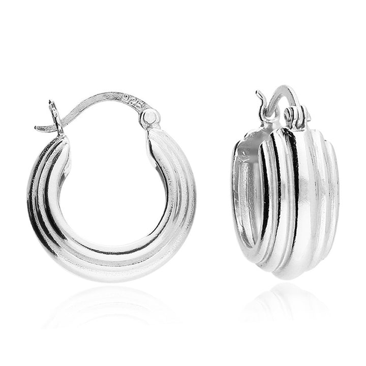Sterling Silver Chunky Ridged Hoop Earrings