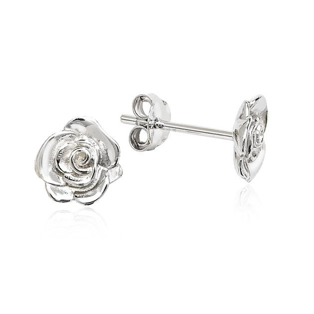 Sterling Silver June Birth Flower Rose Stud Earrings
