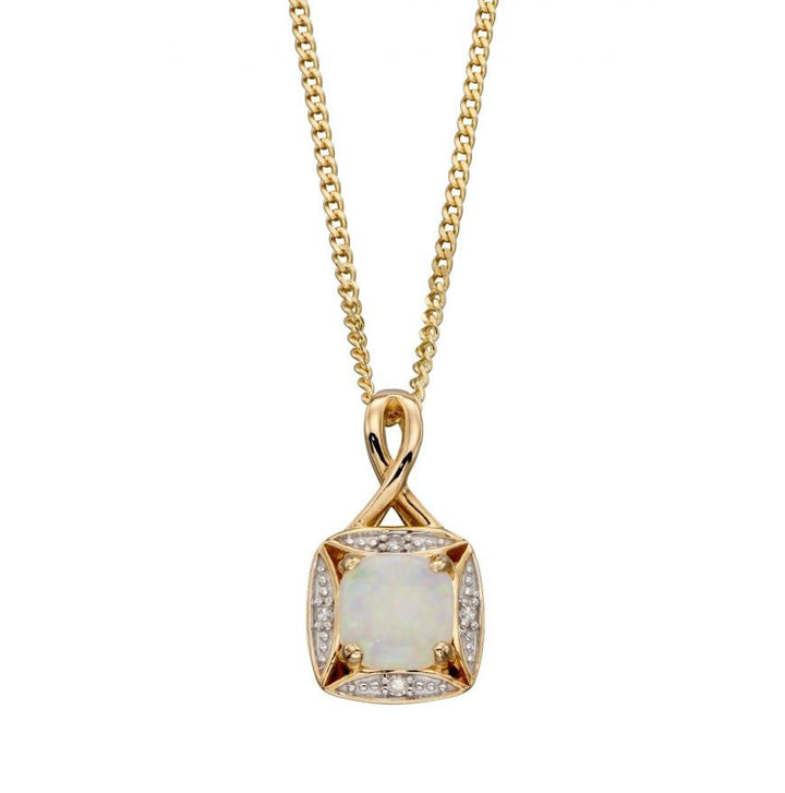 9ct Gold Opal & Diamond Pendant