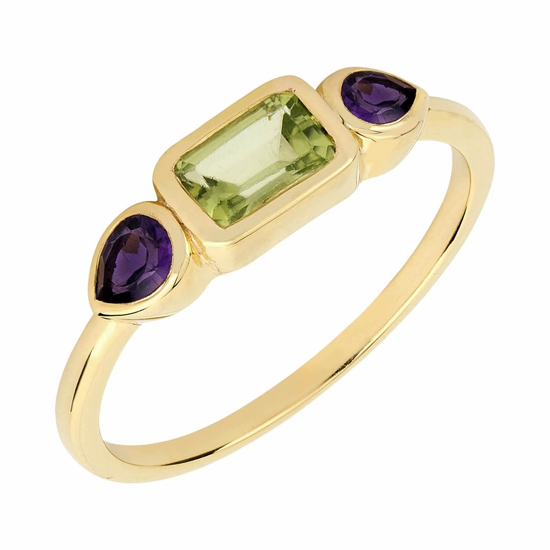 18ct Gold Plated Silver Peridot & Amethyst Petal Ring