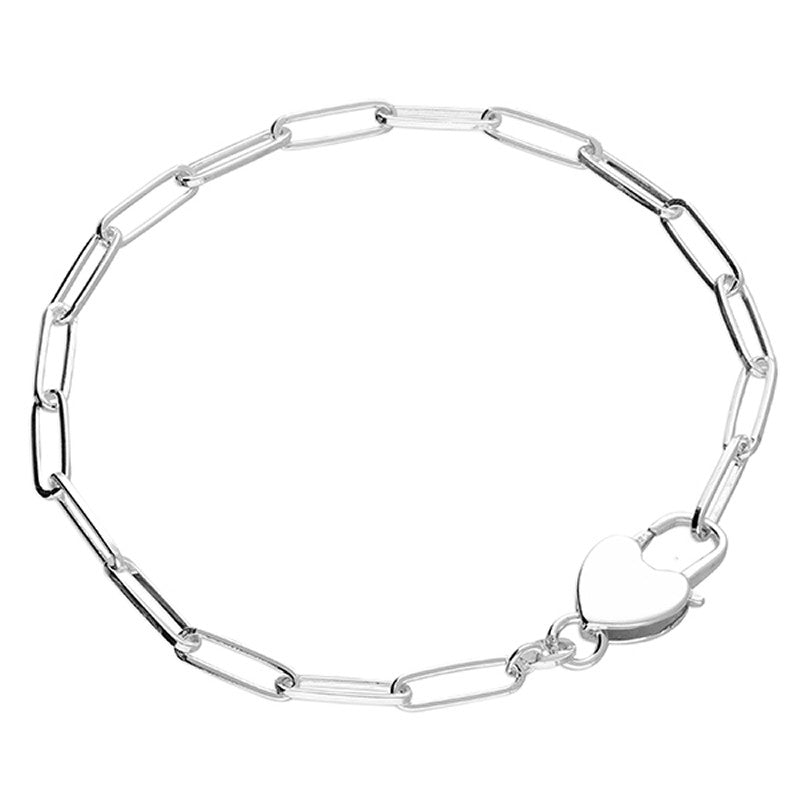 Silver Paperclip Heart Clasp Bracelet