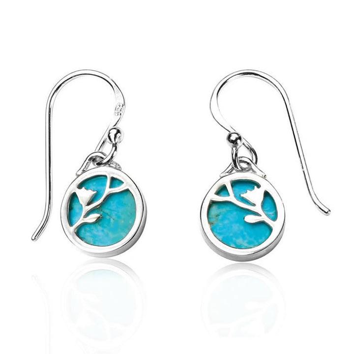 Silver Turquoise Vine Disc Earrings