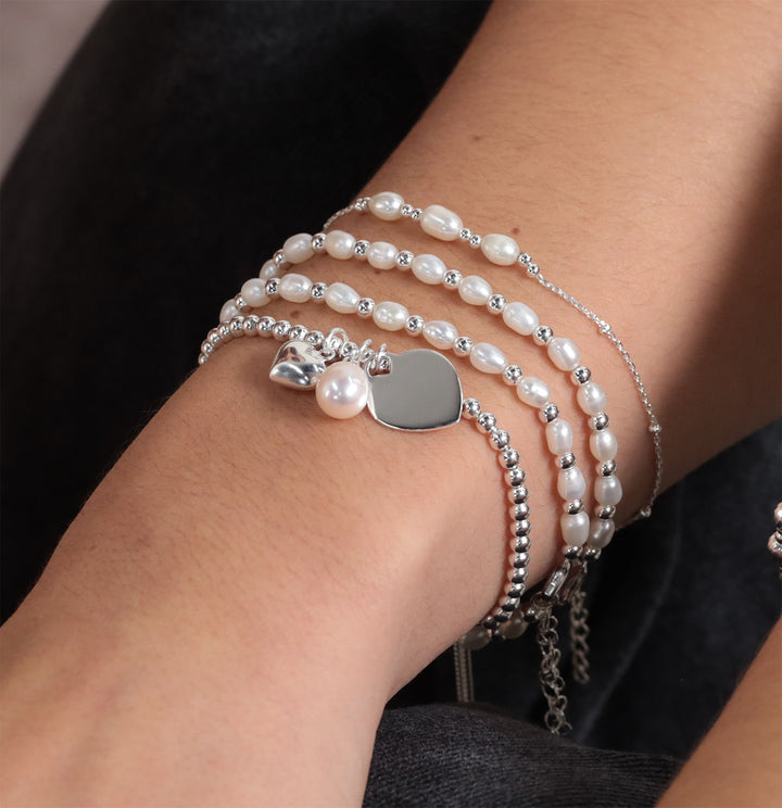 Silver Personalised Pearl Heart Charm Bracelet