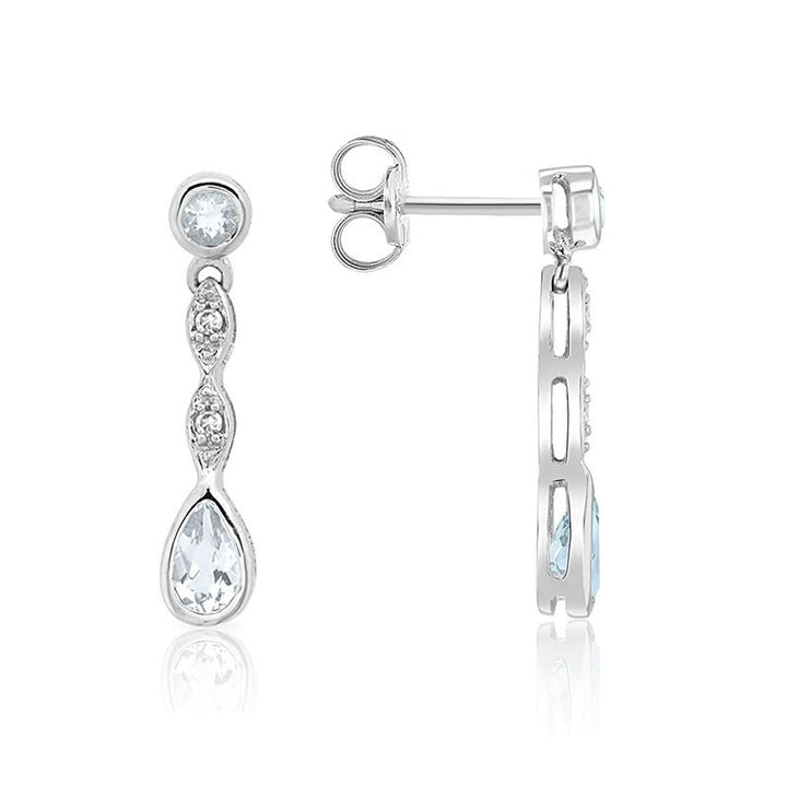 9ct White Gold Aquamarine & Diamond Drop Earrings