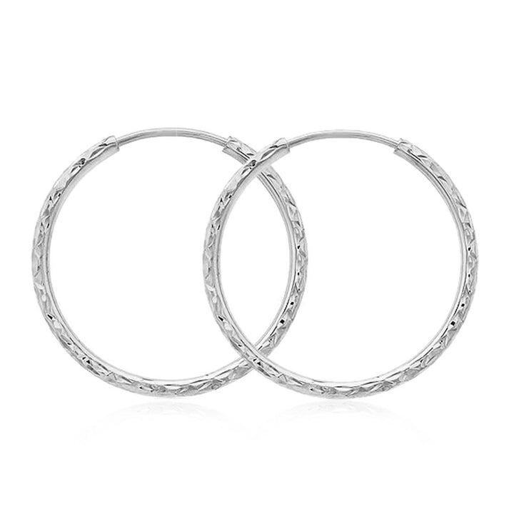 9ct White Gold Diamond Cut Sleeper Hoop Earrings