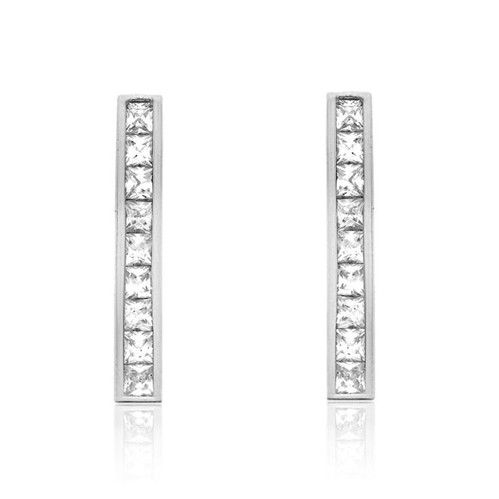 9ct White Gold Cubic Zirconia Bar Drop Earrings