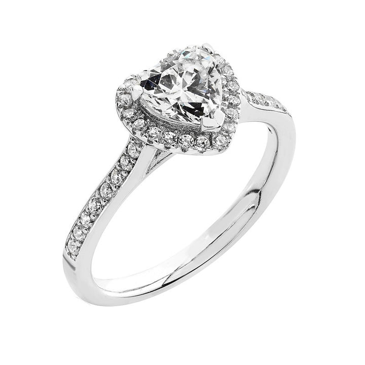 Luminous Silver Cubic Zirconia Heart Halo Ring