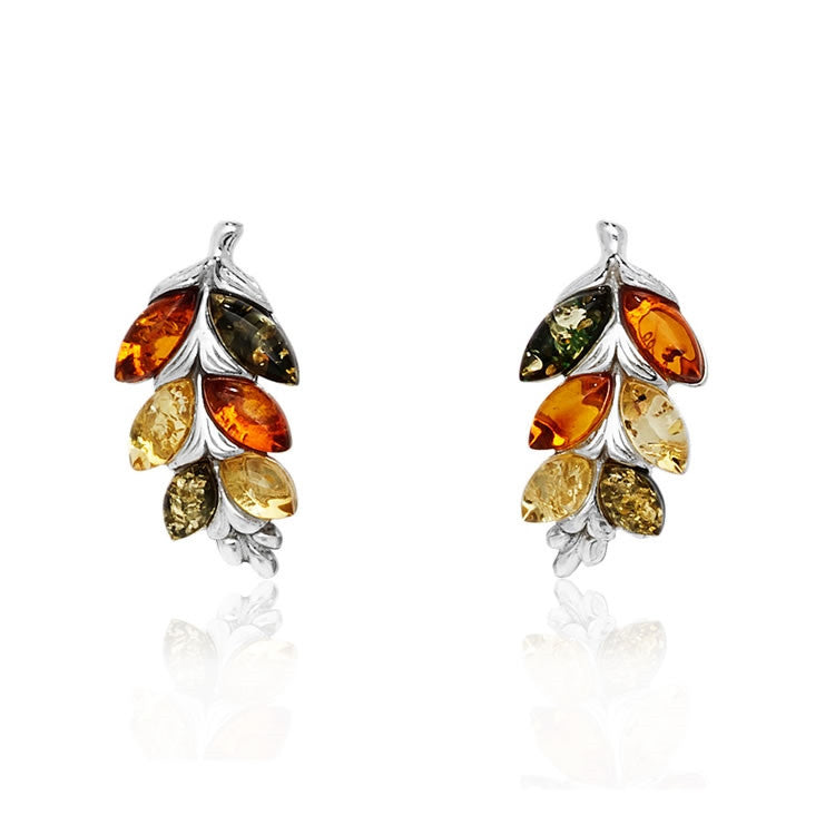 Sterling Silver Three Colour Amber Earrings