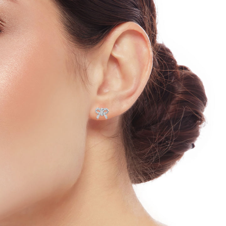9ct White Gold Diamond Bow Stud Earrings