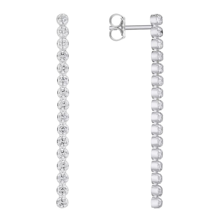 Silver Cubic Zirconia Long Drop Earrings