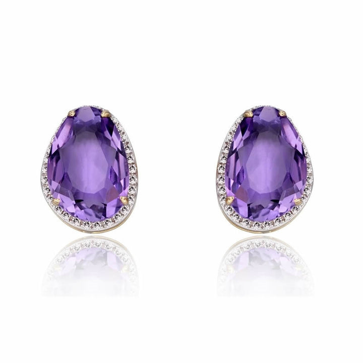 9ct Gold Natural Amethyst & Diamond Earrings