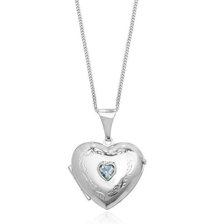 Sterling Silver Blue Topaz Heart Locket