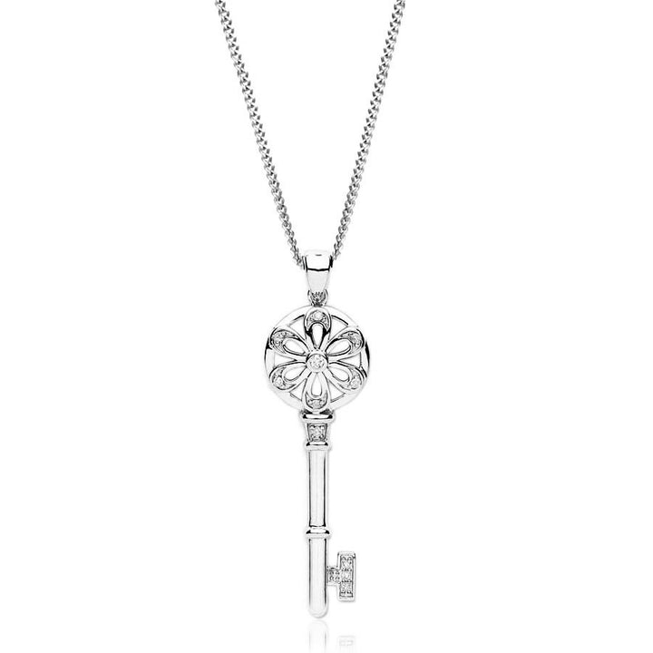 9ct White Gold Diamond Key Pendant
