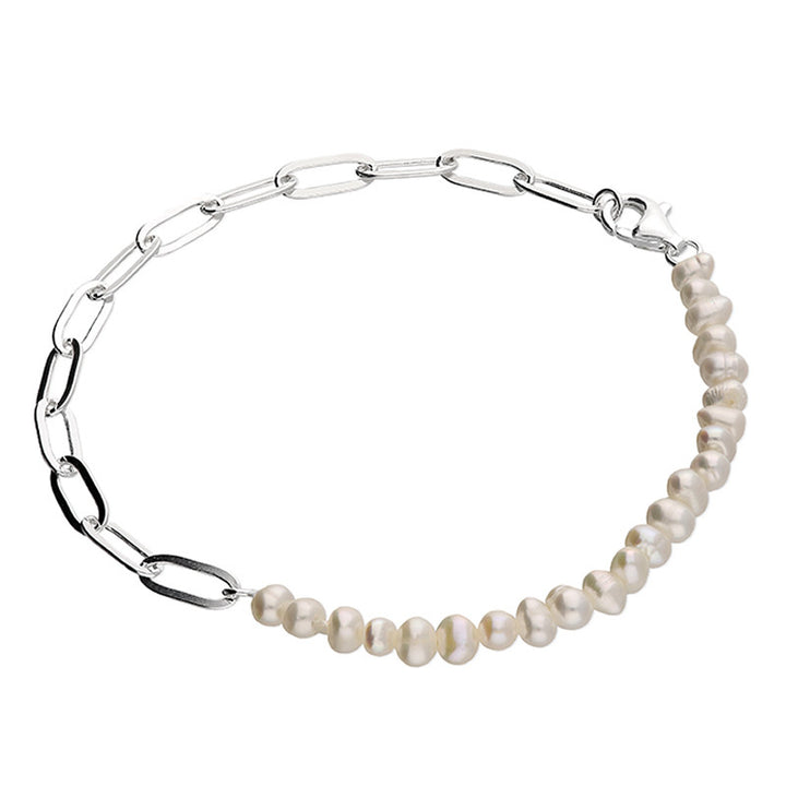 Silver Freshwater Pearl Paperclip Bracelet