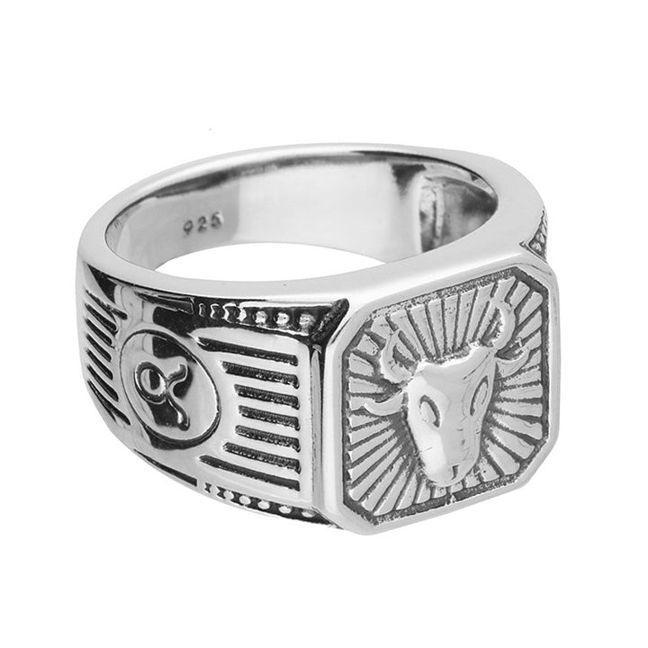 Men's Sterling Silver Taurus Signet Ring