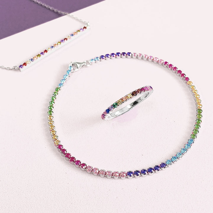 Silver Rainbow Tennis Bracelet