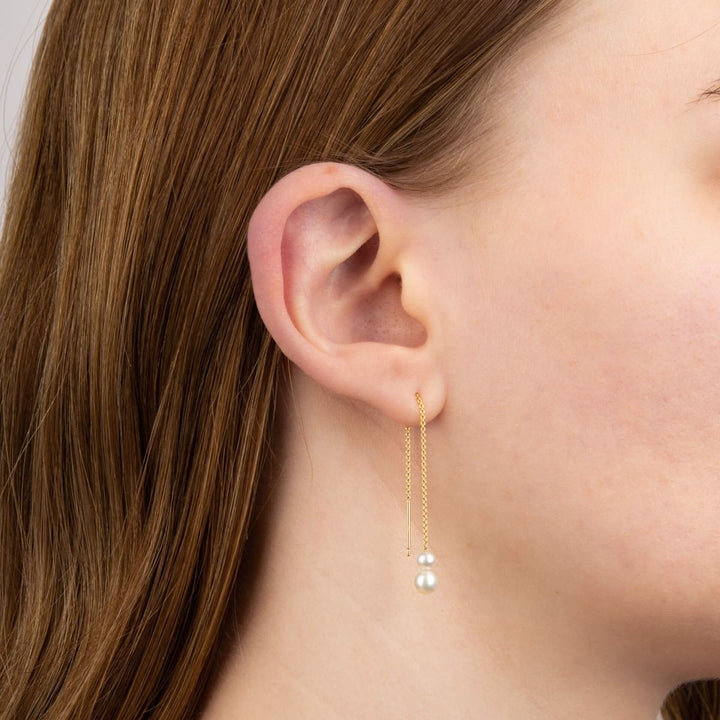 9ct Gold Pearl Pull Through Drop Earrings