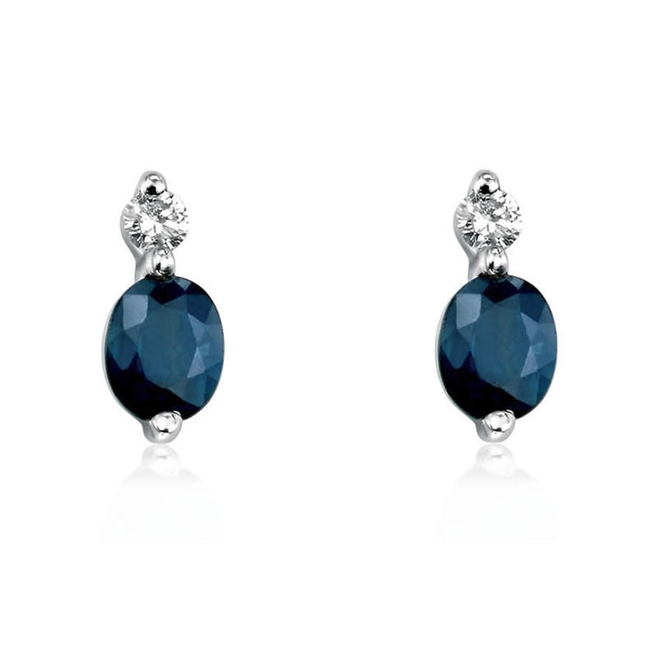 9ct White Gold Oval Sapphire & Diamond Stud Earrings