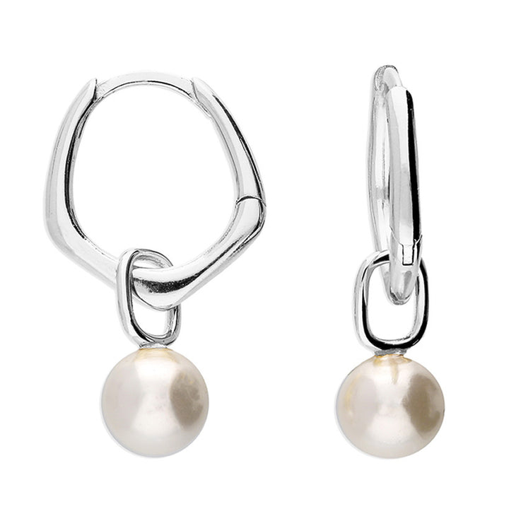 Silver Pearl Charm Hoop Earrings