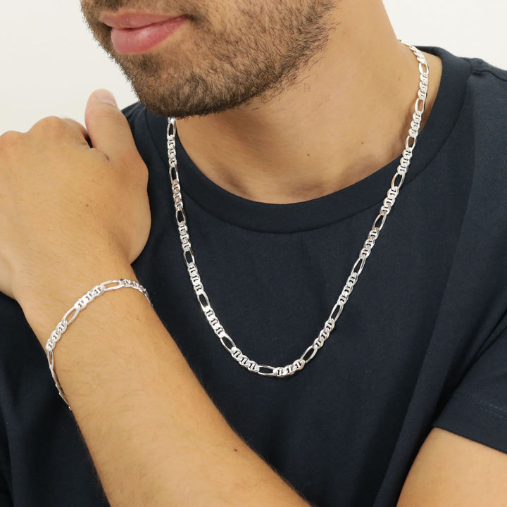 Men's Sterling Silver Figaro Rambo Link Chain