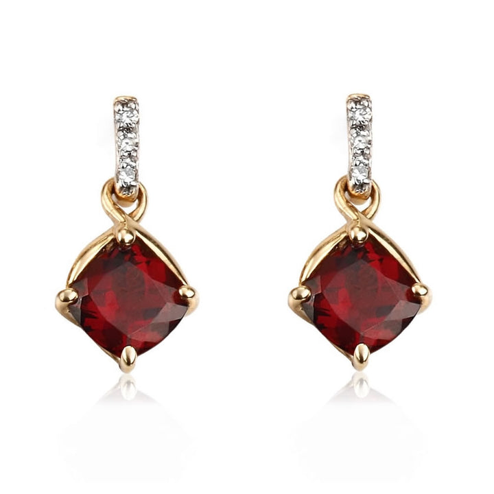 9ct Gold Garnet & Diamond Drop Earrings