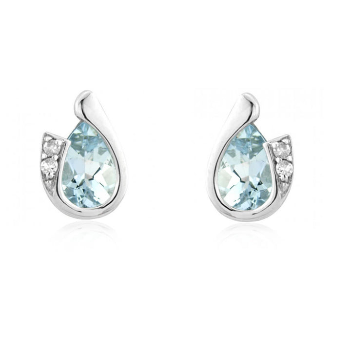9ct White Gold Aquamarine & Diamond Curve Earrings
