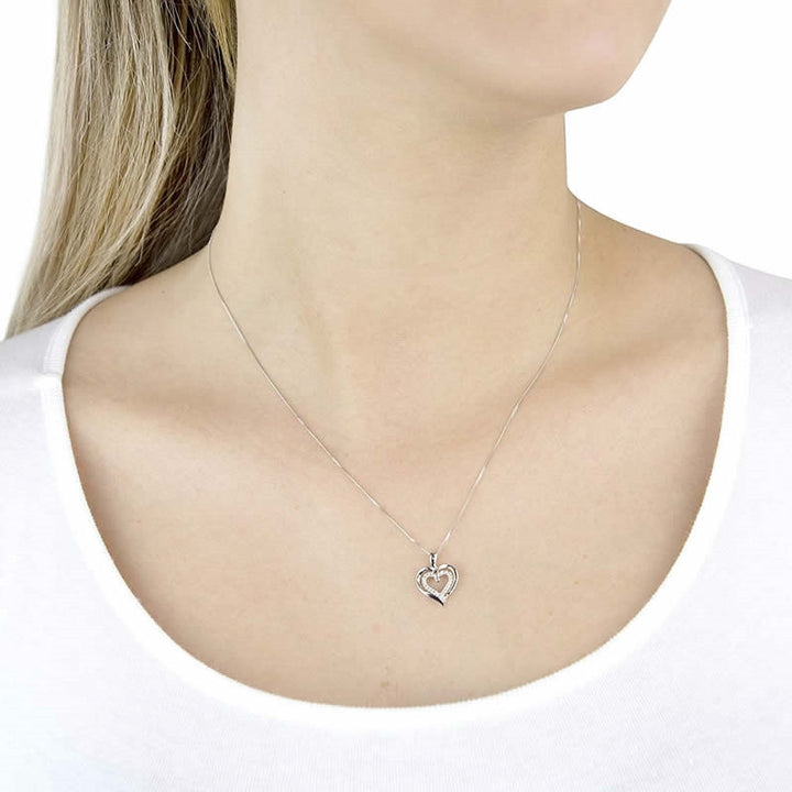 9ct White Gold Diamond Double Heart Pendant