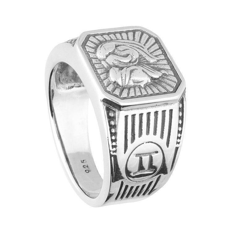 Men's Sterling Silver Gemini Signet Ring