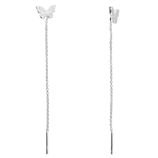 Sterling Silver Pull Through Butterfly Drop Earrings