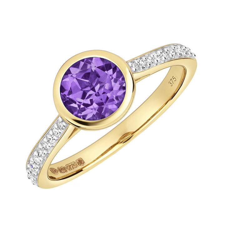 9ct Gold Amethyst & Diamond Ring