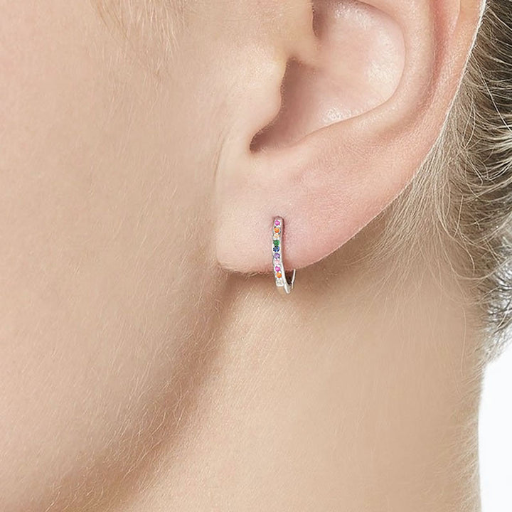 Silver Rainbow Huggie Hoop Earrings